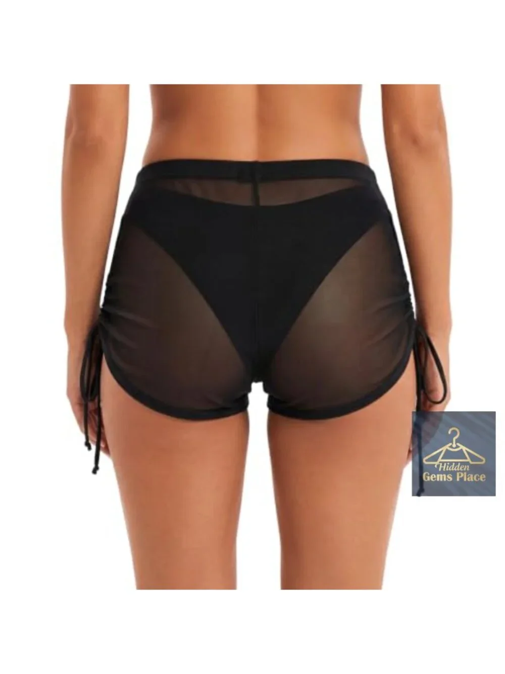 Women's Sheer Mesh See Through Swim Beach Cover Up Shorts with Drawstring